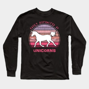 Easily Distracted By Unicorns Pink Sunset Long Sleeve T-Shirt